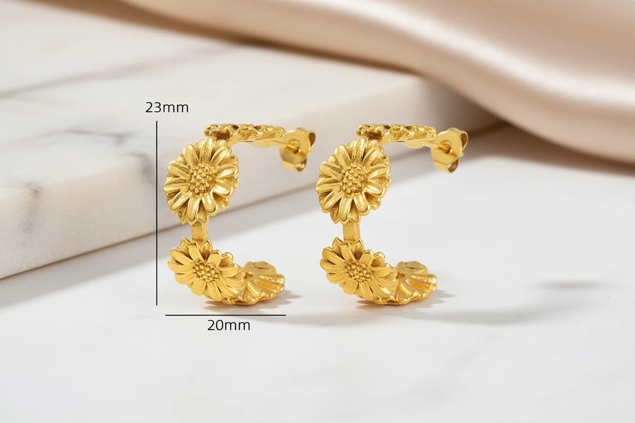 Boucles d’Oreilles Créoles Fleur Dorée