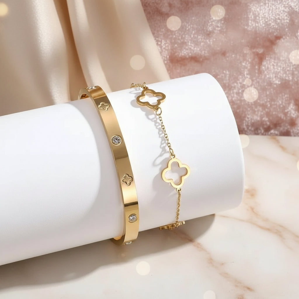 Duo de Bracelets Florales Email et Rigide