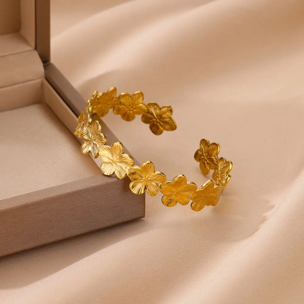 Bracelet Manchette Fleur Dorée