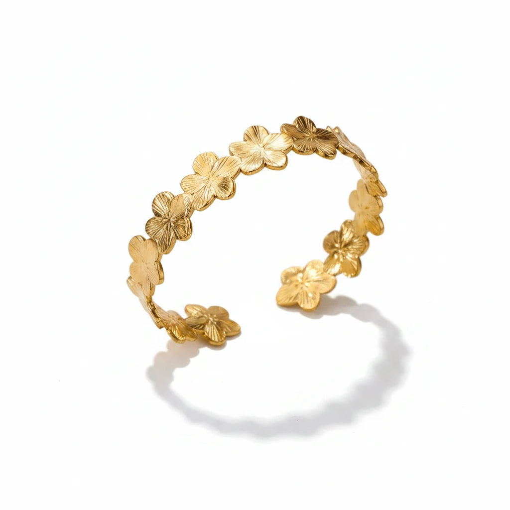 Bracelet Manchette Fleur Dorée