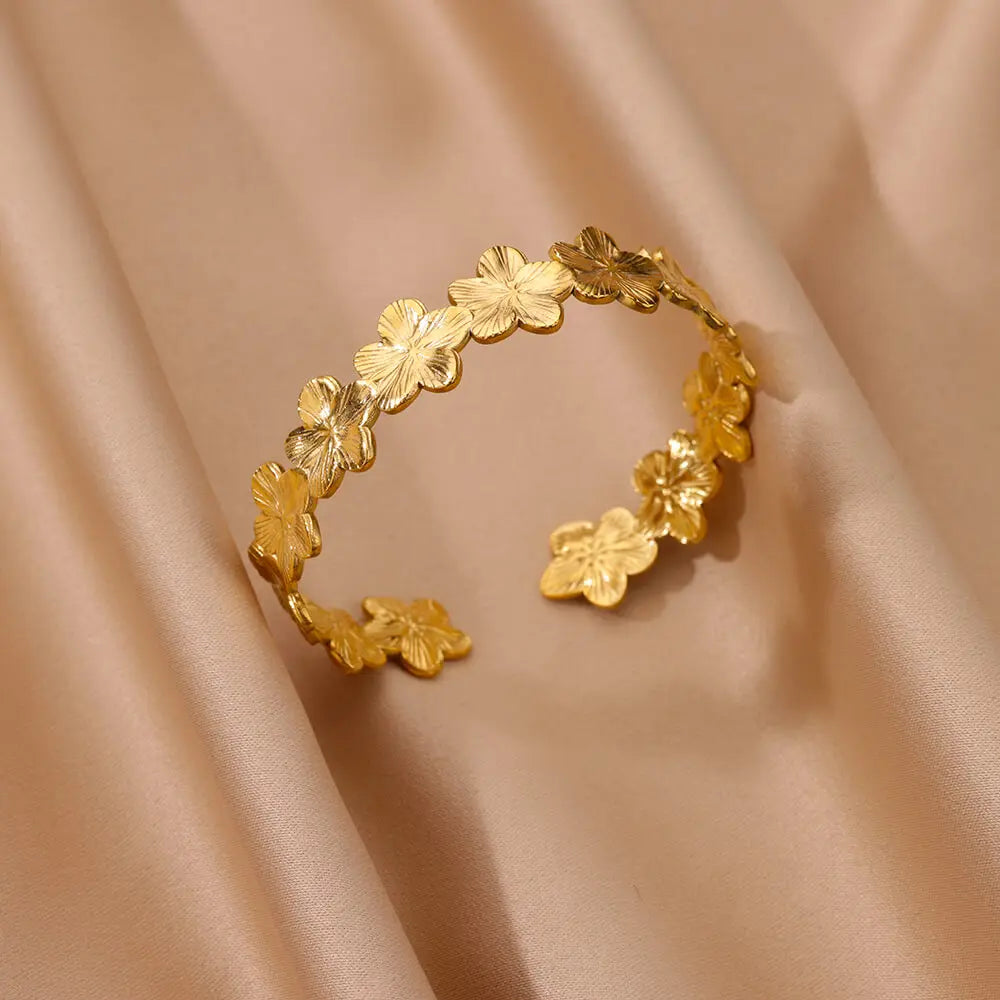 Bracelet Manchette Fleur Dorée